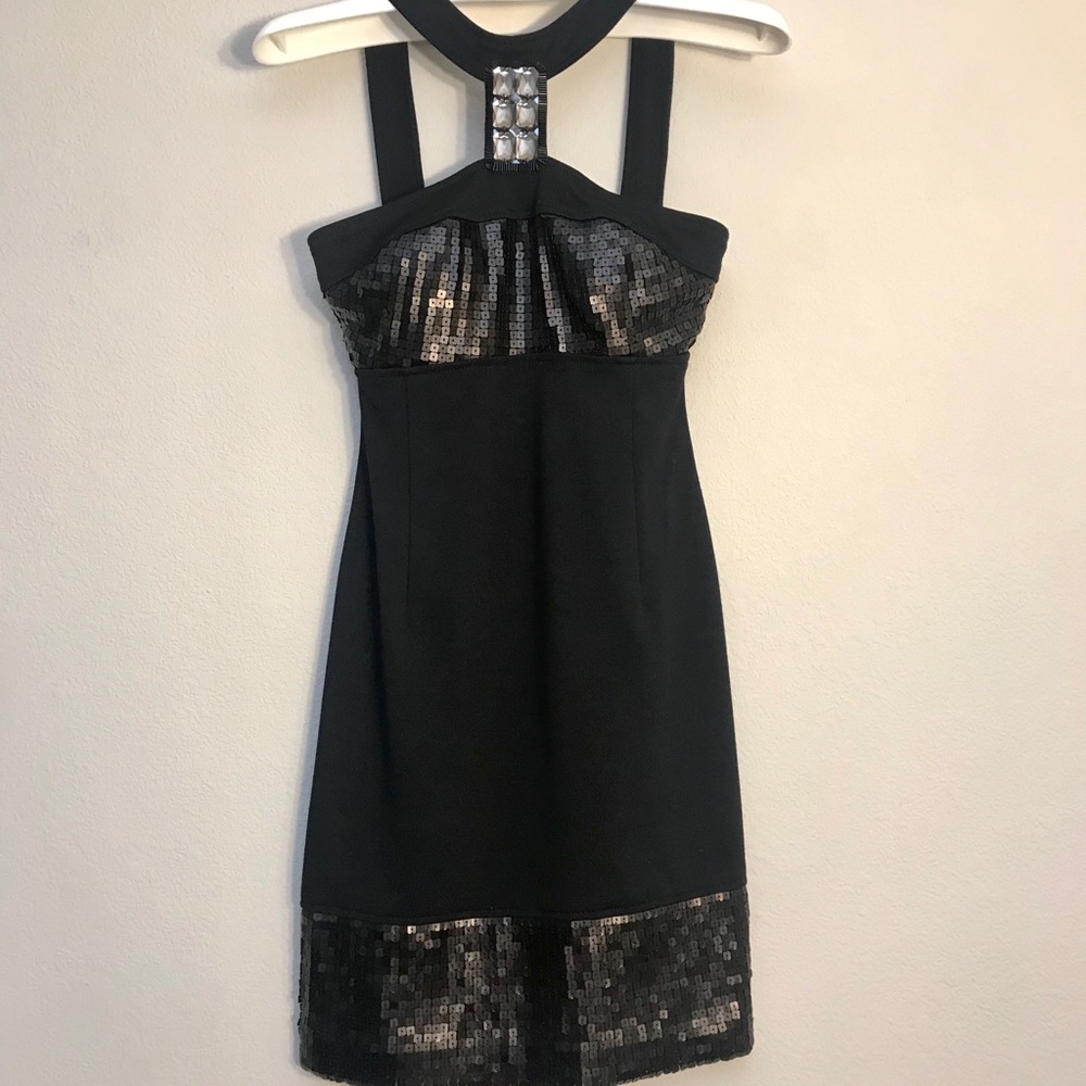 Muse Black T Front Sequin and Beaded Dress Size 2